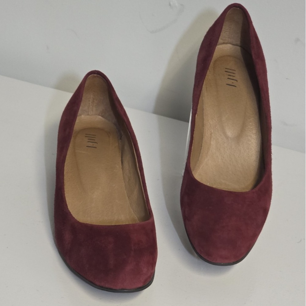 J Jill Womens 7 Leather Burgundy Velour Block Heel Almond Toe Pump Shoes